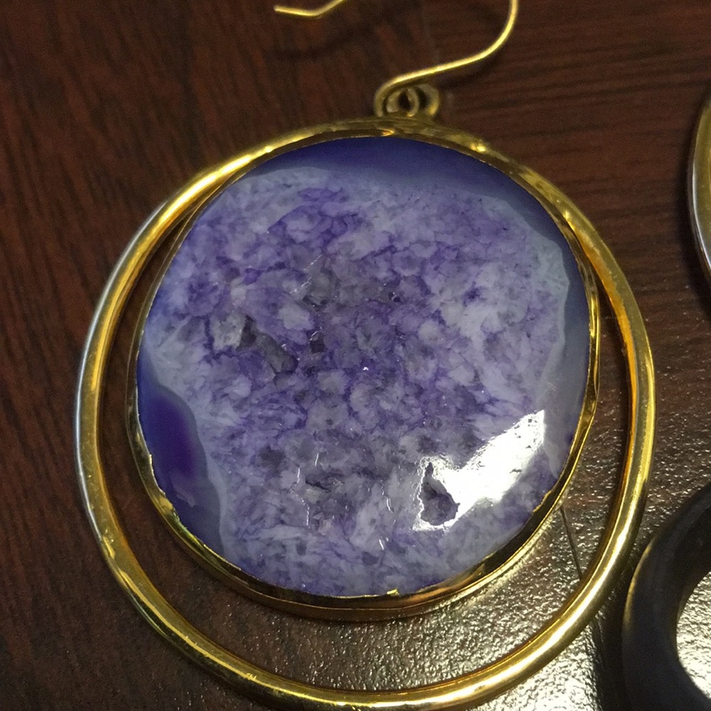 Isharya ebony purple crater druzy ring/earrings - Picture 3 of 6